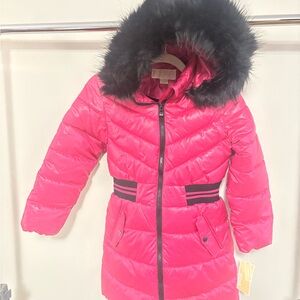 Michael Kors Pink Puffer Coat with Black Fur Hood